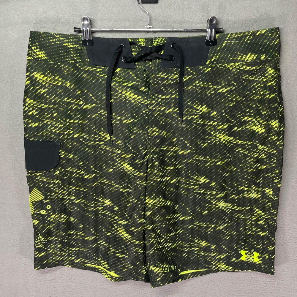 Under Armour HeatGear Board Shorts Mens 36 Green Swim Surf‎ Storm
